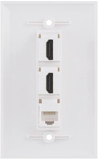 HDMI Ethernet Wall Plate - 2 Port 4K HDMI Keystone, 1 Port Cat6 Keystone Wall Plate Female to Female-White