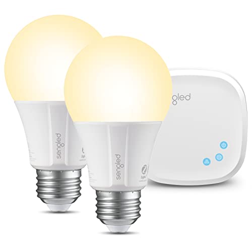 Sengled Smart Light Bulb Starter Kit, Smart Bulbs that Work with Alexa, Google Home, 2700K Soft White Alexa Light Bulbs, A19 E26 Dimmable Bulbs 800LM, 9 (60W Equivalent), 2 Bulbs with Hub