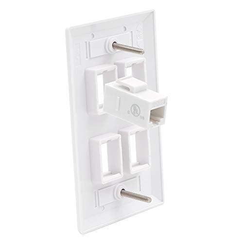 VCE 4 Port Keystone Wall Plate UL Listed (10-Pack), Single Gang Wall Plates for RJ45 Keystone Jack and Modular Inserts, White