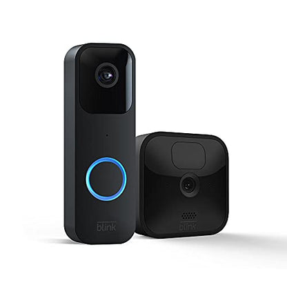 Video Doorbell + 1 Outdoor camera with Sync Module 2 | Two-way audio, HD video, motion & chime app alerts and Alexa  — wired or wire-free (Black)