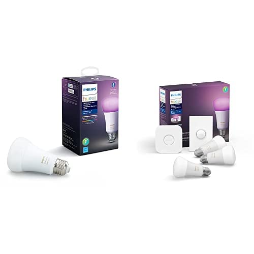 Philips Hue White and Color LED Smart Button Starter Kit, 3 A19 Smart Bulbs, 1 Smart Button & 1 Hue Hub (Works with Alexa, Apple HomeKit & Google Assistant)