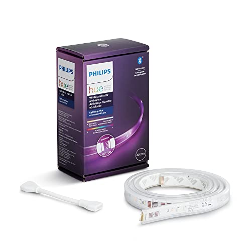 Philips Hue Lightstrip Starter Kit (80" Light Strip, Base Plug, Hue Hub), Compatible with Alexa, Google Assistant, White
