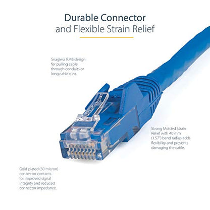 StarTech.com 100ft CAT6 Ethernet Cable - Blue CAT 6 Gigabit Ethernet Wire -650MHz 100W PoE RJ45 UTP Category 6 Network/Patch Cord Snagless w/Strain Relief Fluke Tested UL/TIA Certified (N6PATCH15BL)