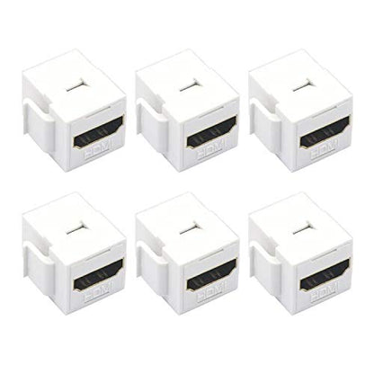 HDMI Female Keystone Coupler, HDMI Keystone Jack Insert 4K Gold Plated HDMI Adapter Female to Female Connector for Wall Plate-White 6-Pack