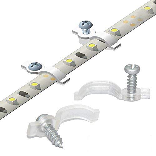 Griver 100 Pack Strip Light Mounting Brackets,Fixing Clips,One-Side Fixing,100 Screws Included (Combination Package)