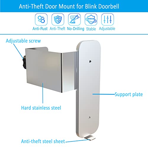 Blink Doorbell Door Mount - No Drill, Anti-Theft, Stainless Steel and Aluminum Alloy, Silver