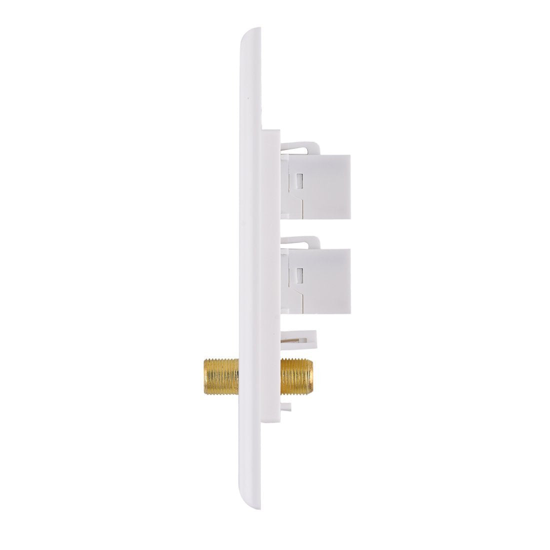 Ethernet RJ45 Wall Plate - Cat6 F Type Wall Plate, 1 Port Cat6 Keystone and 1 Port F Type Connector Coax Keystone - White