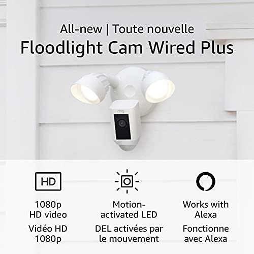 All-new Ring Floodlight Cam Wired Plus with motion-activated 1080p HD video, White (2021 release)
