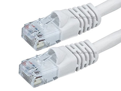 Monoprice Cat6 Ethernet Patch Cable - Network Internet Cord - RJ45, Stranded, 550Mhz, UTP, Pure Bare Copper Wire, 24AWG, 100ft, White