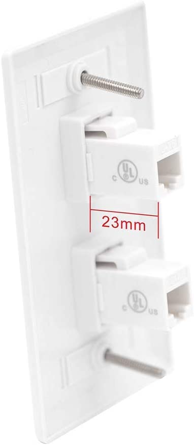 2 Port Ethernet Wall Plate - Cat6 RJ45 Network Wallplate Female to Female Faceplate- White