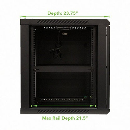 NavePoint 12U Wall Mount Network Server 600mm Depth Cabinet Rack Enclosure Glass Door Lock