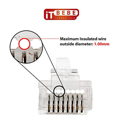 ITBEBE 100 Pieces RJ45 Cat5, Cat5e Pass Through connectors and 100 Pieces White Strain Relief Boots for 24 AWG Cables