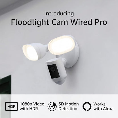 Ring Floodlight Cam Wired Pro with Bird’s Eye View and 3D Motion Detection White 2-Pack