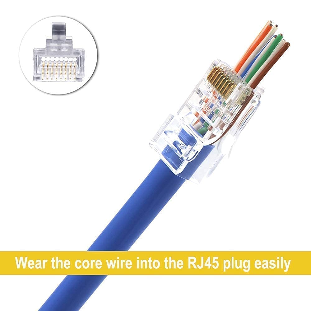 VCE 100-Pack CAT5E Pass Through Modular Plugs Bundle with RJ45 Pass-Through Network Crimping Tool Ethernet