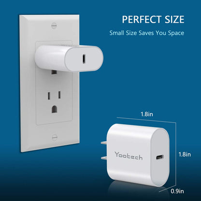 Yootech USB C 20W Wall Charger, Works w/ iPhone 13 Mini, Pro, + Pro Max/11-12 Series/SE/MagSafe, iPad Pro, AirPods Pro, Galaxy S21/S20, MORE [2-Pack]