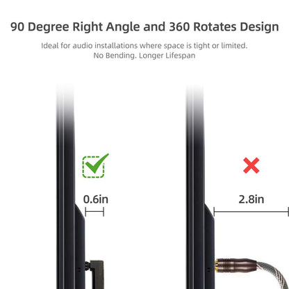 Double 90 Degree Angled Optical Audio Cable, Slim Digital Audio Optical Cable, SPDIF Cable, 360 Degree Swivel Right Angle Fiber Optic Toslink Cable for Sound Bar, TV, PS4, Xbox, Home Theater, 3ft