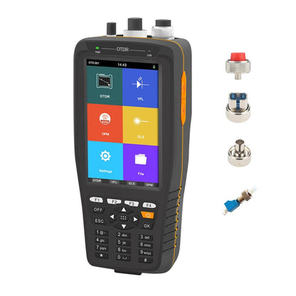 OTDR Tester 1310/1550nm 22/20dB 60km Multi-Function Fiber Optic Tester Tool with OTDR VFL OPM and OLS Functions, with SC FC ST LC Adaptors
