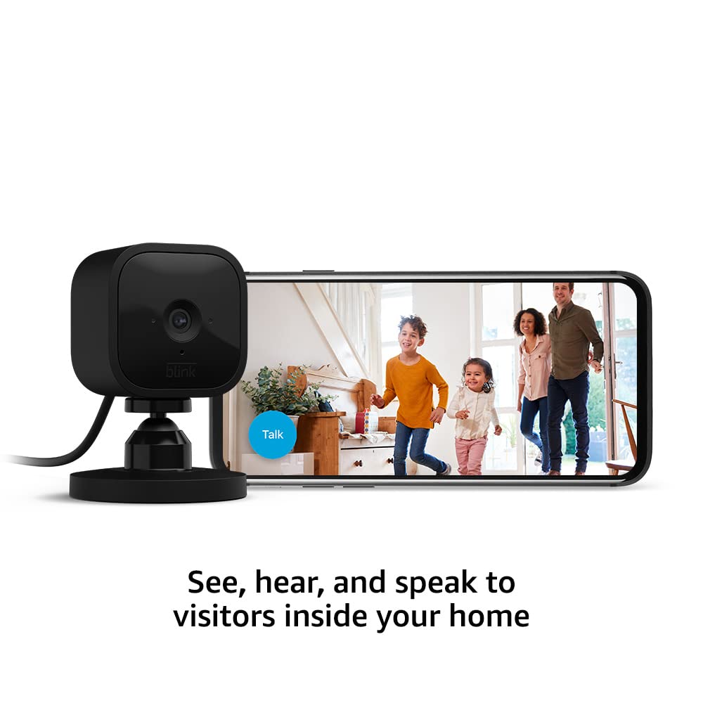 Blink Mini – Compact indoor plug-in smart security camera, 1080p HD video, night vision, motion detection, two-way audio, easy set up, Works with Alexa – 2 cameras (Black)