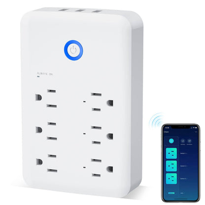 Smart Plug Outlet Extender, WiFi Surge Protector Work with Alexa Google Home, 3USB Ports and 6 Outlets, Wall Adapter Power Strip Plug Receptacles, 2.4G Wi-Fi Only, 15A/1800W