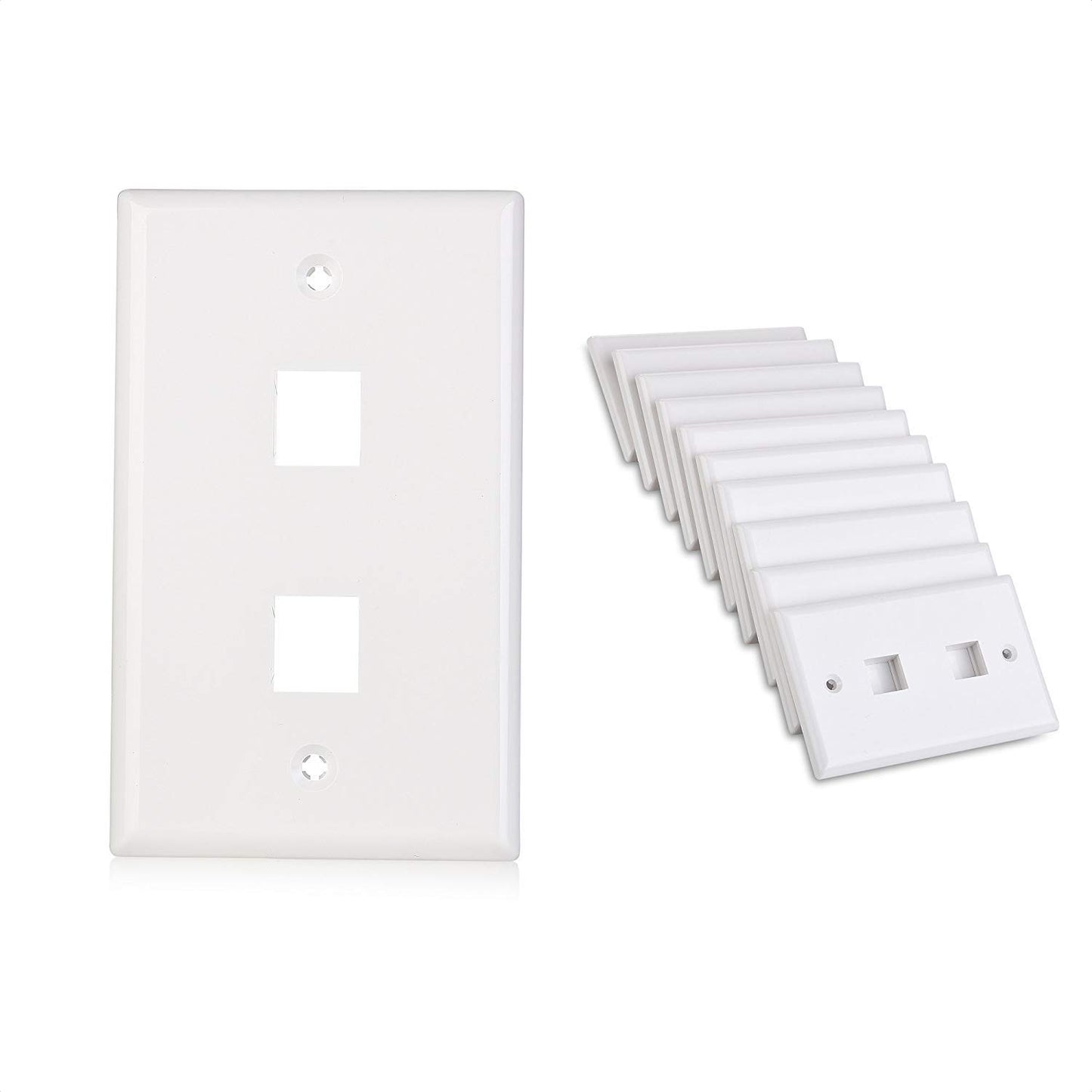 Cable Matters 10-Pack Low Profile 2-Port Keystone Jack Wall Plate in White