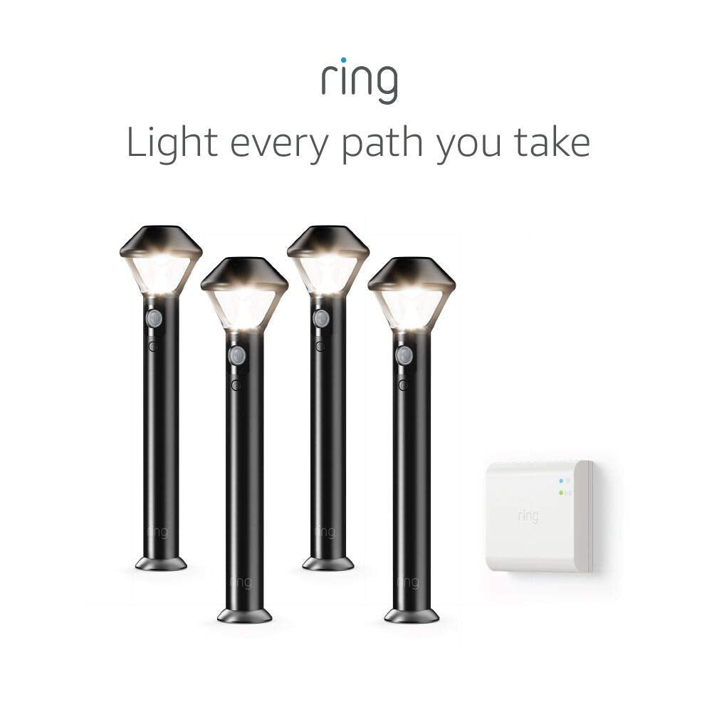 Ring Smart Lighting – Pathlight, Battery-Powered, Outdoor Motion-Sensor Security Light, Black (Starter Kit: 4-pack)