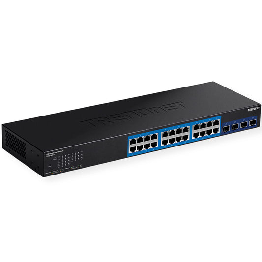TRENDnet 28-Port Web Smart Switch, 24 x Gigabit Ports, 4 x 10G SFP+ Slots, High Speed Network Uplinks, 128 Gbps Switching Capacity, Network Ethernet Switch, 1U Rack Mountable, Black, TEG-30284