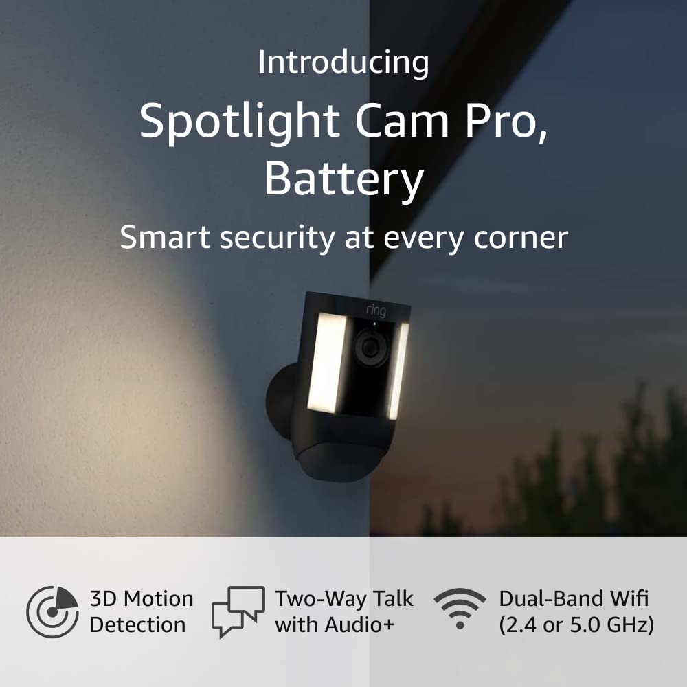 Introducing Ring Spotlight Cam Pro, Battery | 3D Motion Detection, Two-Way Talk with Audio+, and Dual-Band Wifi (2022 release) - Black