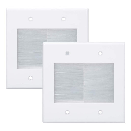 Kebulldola 2 Gang Brush Wall Plate, White 2-Gang Wall Plate with Low Voltage Mounting Bracket for Cable Pass Through (Pack of 4)