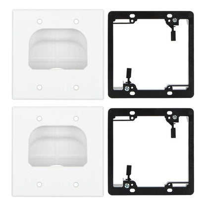 Wi4You 2 Gang Cable Wall Plate Cable Pass Through Recessed Wall Plate with Low Voltage Mounting Brackets for HDMI, Coax, Data, Ethernet Cables and Wires (White, 2 Pack)