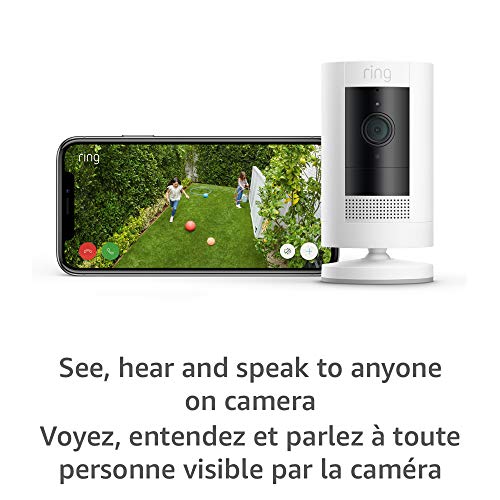 Ring Stick Up Cam Battery HD security camera with two-way talk, Works with Alexa – White
