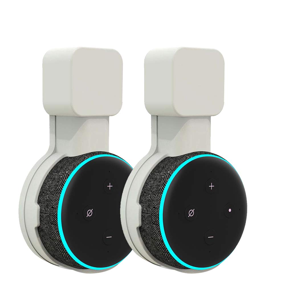 Outlet Wall Mount Holder Stand Hanger for Echo Dot 3rd Gen,A Space-Saving Solution with Cord Management for Your Smart Home Speakers Place on Kitchen Bedroom & Bathroom（Set of 2 White）