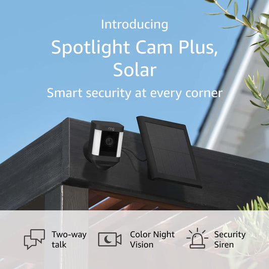 Introducing Rng Spotlight Cam Plus, Solar | Two-Way Talk, Color Night Vision, and Security Siren (2022 release) - Black
