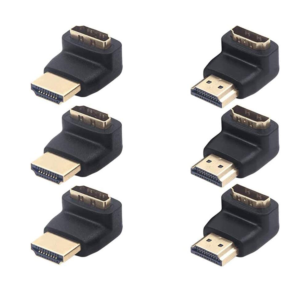 VCE HDMI 90 and 270 Degree Adapter 6-Pack, Right Angle HDMI Male to Female L Adapter Connector 3D&4K Supported