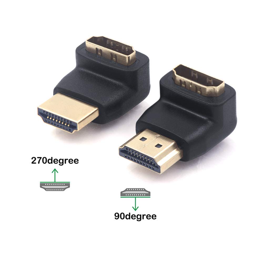 VCE HDMI 90 and 270 Degree Adapter 6-Pack, Right Angle HDMI Male to Female L Adapter Connector 3D&4K Supported
