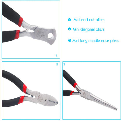 5 Piece Mini Pliers Set Professional Hand Tools Includes Needle Nose Pliers Lineman Pliers Round Nose Pliers Diagonal Cutting Pliers End-Cut Pliers