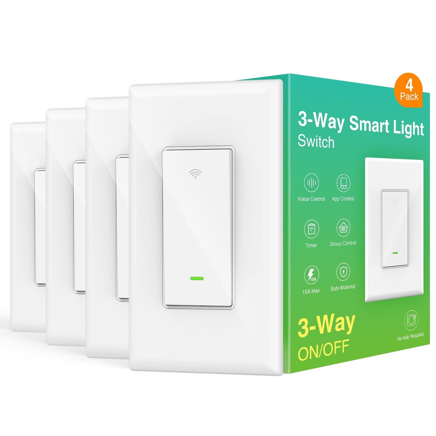 Smart Light Switch, 3 Way 2.4GHz Wi-Fi Smart Switch Compatible with Alexa and Google Home, Single Pole Wall Switch for Lights, ETL FCC Certified, Neutral Wire Required, No Hub Required (2 Pack)