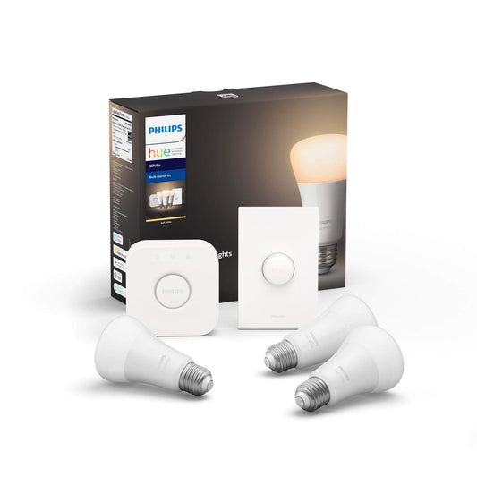 Philips Hue White LED Smart Button Starter Kit, 3 A19 Smart Bulbs, 1 Smart Button & 1 Hue Hub (Works with Alexa, Apple HomeKit & Google Assistant)