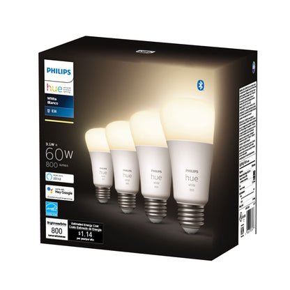 Philips Hue 2-Pack White A19 Medium Lumen Smart Bulb, 1100 Lumens, Bluetooth & Zigbee Compatible (Hue Hub Optional), Compatible with Alexa & Google Assistant