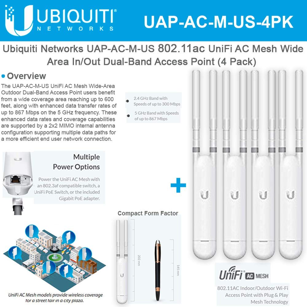 UniFi AP AC Mesh UAP-AC-M-US Wide-Area in/Out Dual-Band Access Point (4 Pack)