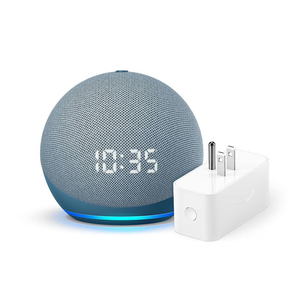 Echo Dot (4th Gen) with clock + Amazon Smart Plug | Twilight Blue