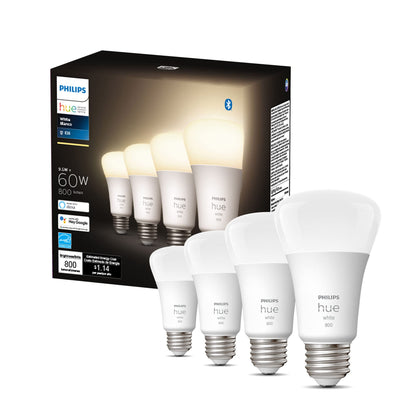 Philips Hue White 4-Pack A19 LED Smart Bulb, Bluetooth & Zigbee compatible (Hue Hub Optional), Works with Alexa & Google Assistant – A Certified for Humans Device