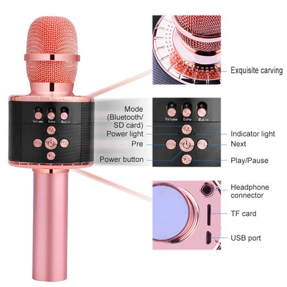 BONAOK Wireless Bluetooth Karaoke Microphone with Controllable LED Lights, Portable Handheld Karaoke Speaker Machine Birthday Home Party for All Smartphone (Q78 Rose Gold Plus)