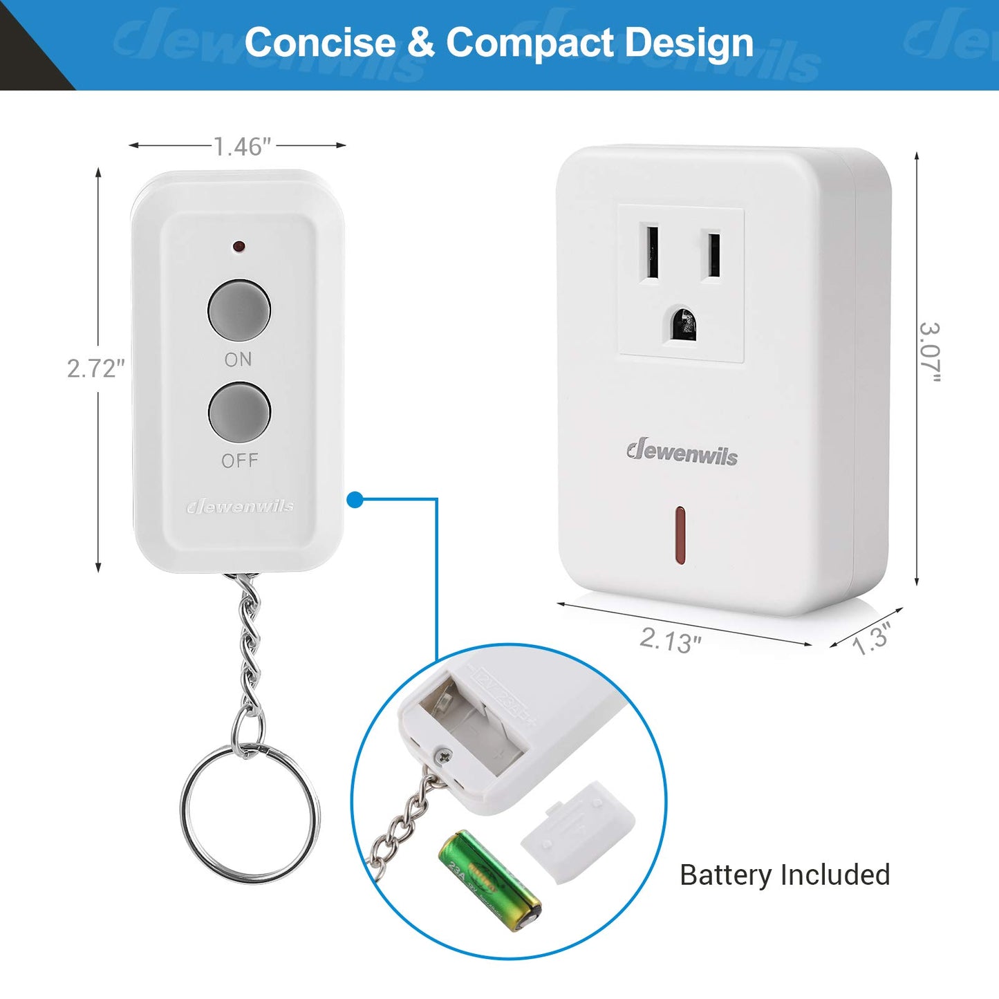DEWENWILS Indoor Remote Control Outlet, Expandable Remote Light Switch Kit, Wireless On Off Power Switch, 100ft RF Range, Compact Design, White