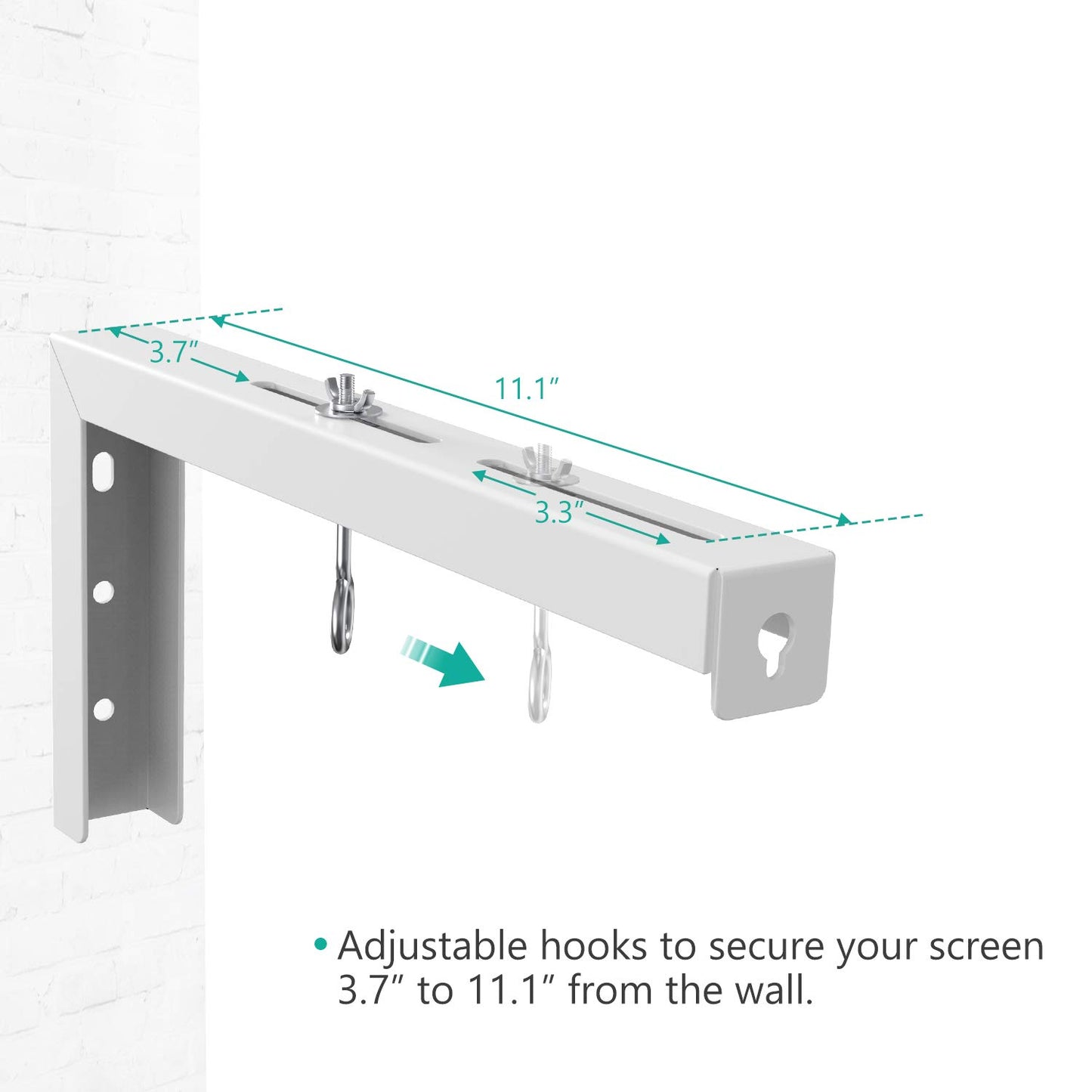 WALI Universal Projector Screen Ceiling Mount, Wall Hanging Mount L-Brackets, 12 inch Adjustable Extension with Hook Kit, Perfect Projector Screen Placement Hold up to 80 lbs (PSM001XL-W), White