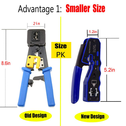 RJ45 Crimp Tool Kit All-in-one Ethernet Crimping Tool Wire Crimper Stripper Cutter for Cat5e Cat6 Cat6a Pass Thrugh Connectors with 10 pieces Cat6 Connectors and 1 piece mini wire stripper