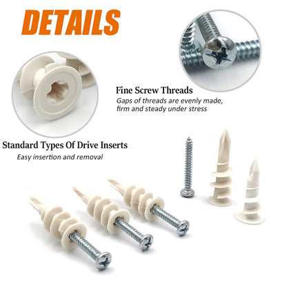 140pcs Plastic Drywall Anchors Self Drilling Hollow Wall Anchors with Screws Assortment Kit (13x42mm + 15x33mm)