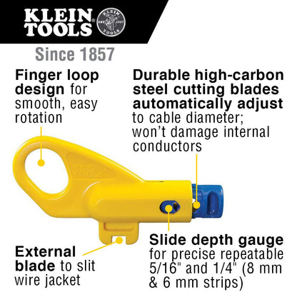 Klein Tools VDV110-295 Combination Radial Stripper Twisted Pair and COAX Prep Tool ,Yellow/Blue