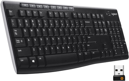 Logitech K270 Wireless Keyboard for Windows, 2.4 GHz, Full-Size, Number Pad, 8 Multimedia Keys, 2-Year Battery Life, Compatible with PC, Laptop