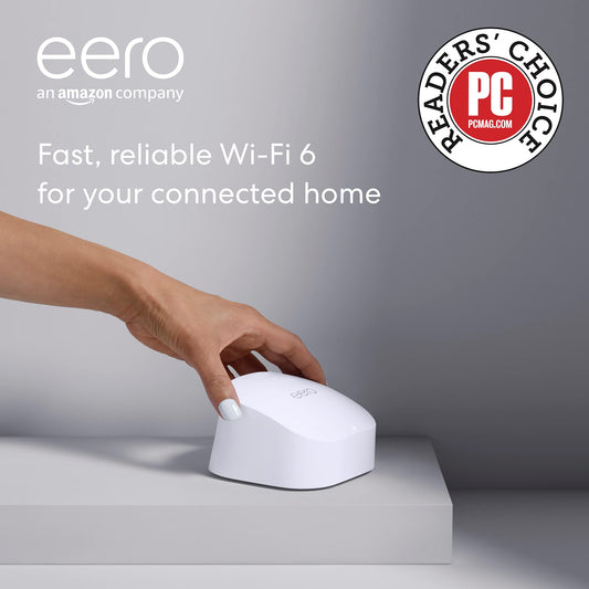 All-New Eero 6 dual-band mesh Wi-Fi 6 router, with built-in Zigbee smart home hub (1 router + 1 extender)