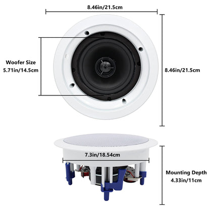Herdio 5.25 Inch Ceiling Bluetooth Speakers Home recessed Speaker System 300 Watts Perfect for Humid,Kitchen,Bedroom,Bathroom,Covered Patio (A Pair)